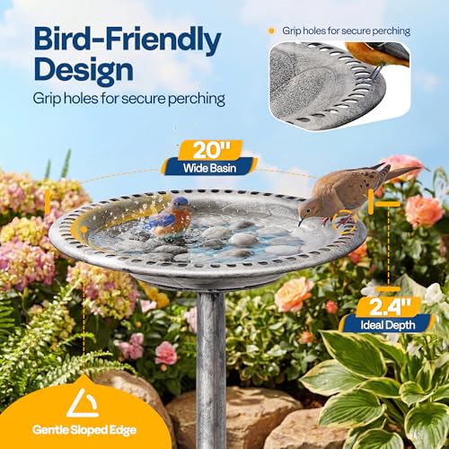 VIVOHOME Bird Bath for Outside, Polyresin Pedestal Birdbath, Gray | Weather-Resistant, 20-Inch Bowl, 28-Inch Height, for Outdoor/Garden, Bird-Friendly, Easy to Clean - color: Gray