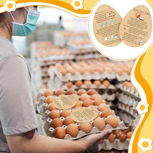 Kisston 200 Pcs Fresh Farm Eggs Handling Instructions Cards 3.5 x 2.6 Inch Reusable Egg Carton Stamp Bulk for Sale Sign Carton Basket Farm Business Accessories Style