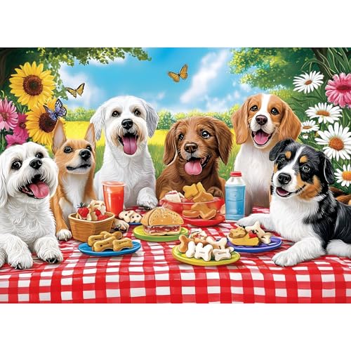 300 Pieces Puzzle for Adults, Cute Picnic Dog Jigsaw Puzzle - style: Dog Party