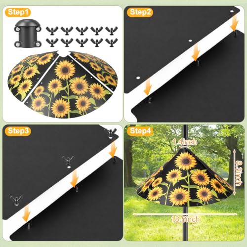 18.5 Inch Sunflower Squirrel Baffle for Bird Feeder Pole, Large Birds Attract Squirrel Proof with Non-slip Pad, Chew Proof Plastic Bird House Rain Guard Accessories for Shepherds Hook Outside