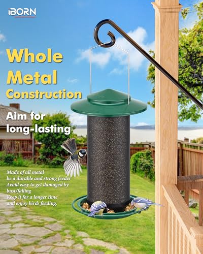 iBorn Bird Feeders for Outdoors, All Metal Mesh Tube, Holding Bird Seed for Outside Feeders,17.7cm Large Roof, Green, 2.8lb(Seed is not Included) - color: Green, size: 2.8LB，6.9′′Large Roof