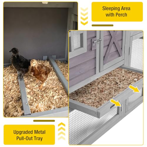 Chicken Coop Outdoor Wooden Poultry Cage with Waterproof Roof, Nesting Box, Pull Out Tray, Mobile Hen House for 2 4 Chickens, Large Chicken Tractor with Wheels (Grey) - color: Grey, size: 73.4"L x 24.2"W x 43.2"H