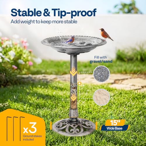 VIVOHOME Bird Bath for Outside, Polyresin Pedestal Birdbath, Gray | Weather-Resistant, 20-Inch Bowl, 28-Inch Height, for Outdoor/Garden, Bird-Friendly, Easy to Clean - color: Gray