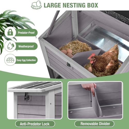Mobile Chicken Coop with Wheels for 4-6 Chickens, Large Wooden Hen House Expandable Duck Cage with Run, 2 Nesting Boxes, Easy Clean Pull-Out Tray, Waterproof Asphalt Roof (Grey) - size: 80.6"L x 26.6"W x 42.4"H