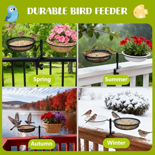 Bird Feeder for Apartment Balcony with Food Tray and Water Bowl | Metal,Detachable and Adjustable Balcony Bird Feeder,Round