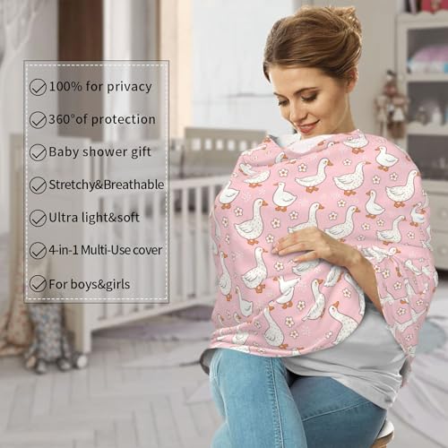 Pink Goose Baby Stuff Car Seat Cover for Baby,Mom Nursing Breastfeeding Covers,Multi-Use Car Seat Canopy Carrier Cover,Stroller Cover Newborn Shower Gift for Boys Girls - color: pink goose
