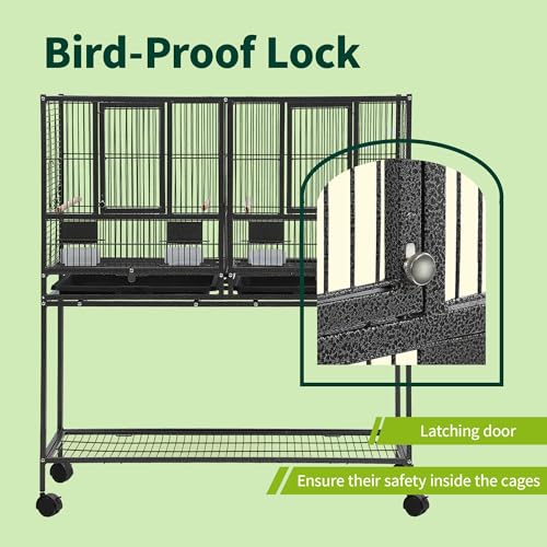 43" Big Bird cage with Stand;Stackable Cockatiel cage for Birds;Metal Large Bird cage with Divider;Flight Bird cage Large Space;Parakeet cage for Canaries,Finch,Budgie,Lovebirds