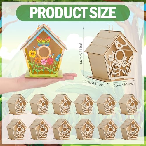 DoubleFill 24 Pack Wooden Bird Houses Painting Craft Kit Unfinished DIY Wood Birdhouses to Build and Paint for Summer Arts and Craft Projects Class Parties Birthday Party Favors