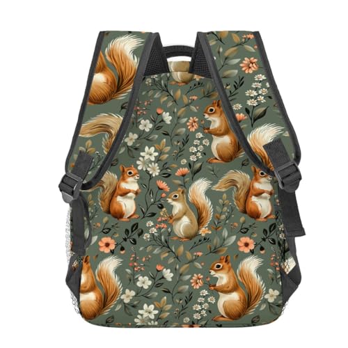Cute Squirrel Backpack,Woodland Animal Polyester Backpacks,Lightweight Double Shoulder Back Pack for Kids Teens,Nature Floral Bookbag,School Bag Gifts,Casual Travel Daypack Book Packs - color: Squirrel