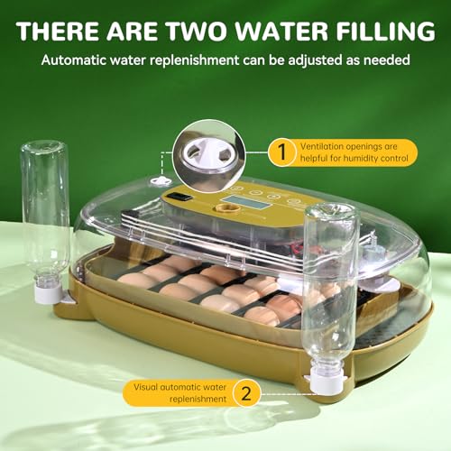 24 Egg Incubator with Automatic Turner, Thermometer seat and Humidity Control - Perfect for Hatching Chicken, Includes Egg Candler and Nesting Pads for Chicken coop