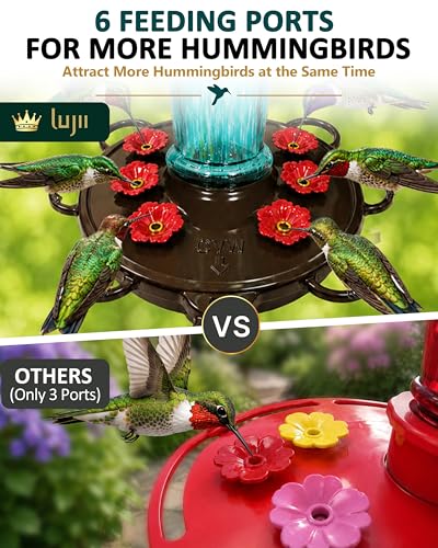 LUJII Smart Hummingbird Feeder with Camera for Outdoor Hanging, Hand Blown Glass, Solar WiFi Feeder with Live View App, 6 Feeding Ports, Leak-Resistant Design, Ant Moat & Gift Box, 36 fl oz, Yellow - color: Yellow, size: X-Large