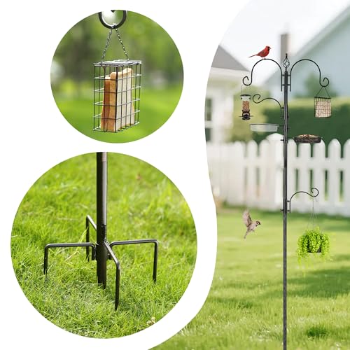 ERYTLLY Bird Feeding Station Kit Bird Feeder Pole Wild Bird Feeder Hanging Kit Planter Hanger Multi Feeder Hanging with Metal Suet Feeder Bird Bath for Attracting Wild Birds - size: 91 Inch