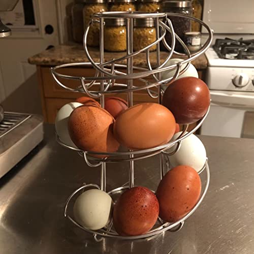 Egg Skelter Deluxe Modern Spiraling Dispenser Rack - Chrome Plated Freestanding Wire Chicken Egg Storage Organizer Display Holder Basket for Countertop Kitchen, Silver - color: Silver