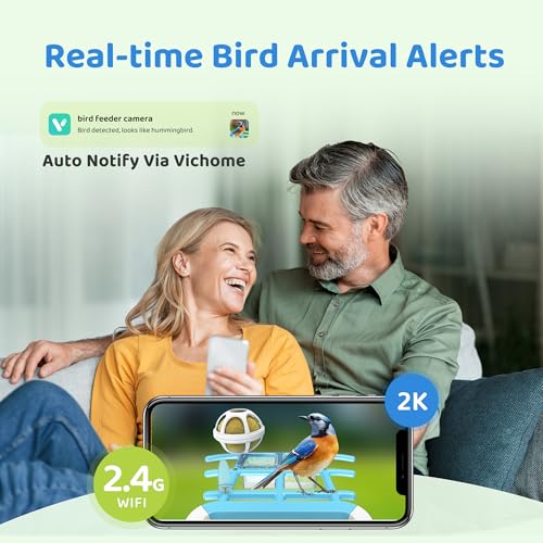 Smart Bird Feeder with Camera Solar Powered, Birdfeeder Cam for Outside, AI Species Identify, 2K Live View, Instant Arrival Alerts, Bird Lover Gifts, Sky Blue