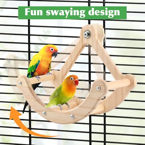 Bird Perch Toy, Wooden Interactive Rocking Parakeet Toys & Perches, Exercise Wheel Cockatiel Toys, Intelligence Puzzle Birds Enrichment Toy Bird Playground for Budgies Conure (Wood)