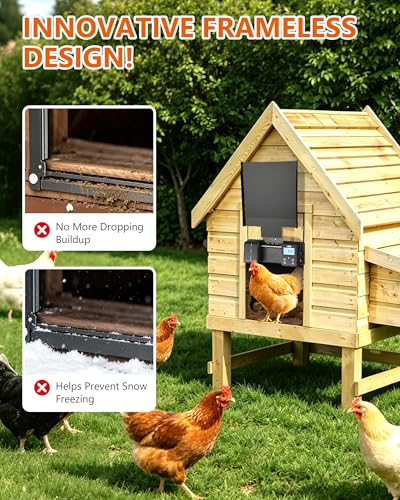Ortis Solar Powered WiFi Automatic Chicken Coop Door - Patented Anti-Pinch Frameless Design Eliminates Jamming, Remote App & Astronomical Control, IP65 Rated for Rain & Snow