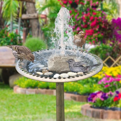 Bird Bath Water Fountain with Electric Pump for Outdoor Garden, Beige | 24H Plug In, Granite Air Pump Rock for Bird, 2 Nozzles 3 Flow Modes, IPX8 Waterproof, 450L/H Pump, Anti Dry Satety Protection - color: Beige