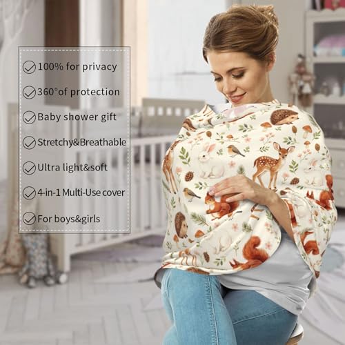 Fox Hedgehog Squirrel Mushroom Squirrel Baby Stuff Car Seat Cover for Baby,Mom Nursing Breastfeeding Covers,Multi-Use Stroller Canopy Carrier Cover,Woodland Theme Gift for Boys Girls - color: Woodland Animal