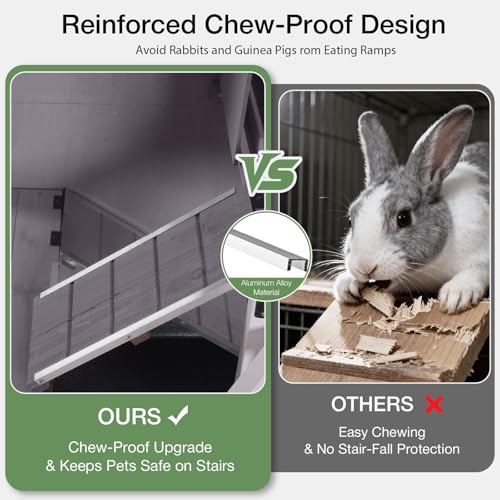 47.2" Two-Story Rabbit Hutch with Wheels, Indoor Outdoor Bunny Cage with Openable Viewing Window & Leakproof Sliding Trays, Wooden Small Animal House with Ramp, for Rabbits-(Grey) - color: Grey-AIR06