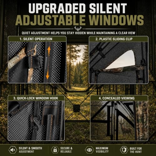 Hunting Blind See Through, Pop Up Ground Deer Blind, Large Door | 270/288/360 Degree See Thru, 1/2/3/4 Person Hunting Camouflage Tent, With/Without floor, Swing/Diamond/Horizontal Door Design - size: 3-4 Person, style: 360°/Swing Door