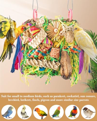 ERKOON Bird Toys, Parrot Toys Foraging Swing Mat Parrot Cage Hanging Toys Birds Grass Mat Climbing Wall with Seagrass, Birds Cage Accessories (Green) - size: Parrot grass mat-1 Pack