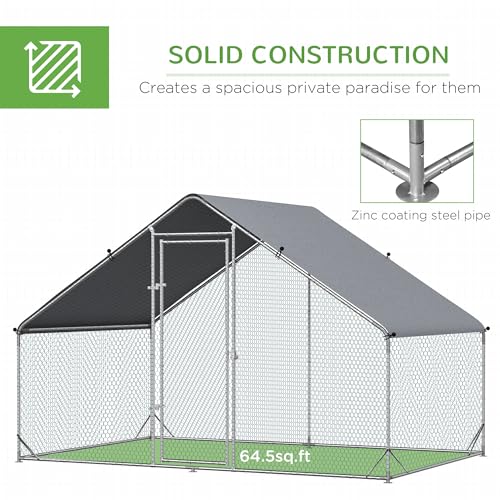 PawHut Large Chicken Coop Metal Chicken Run with Waterproof and Anti-UV Cover, Spire Shaped Walk in Fence Cage Hen House for Outdoor and Yard Farm Use, 1" Tube Diameter, 9.8' x 6.6' x 6.6' | Metal Chicken Run, Spire Shaped Walk In Fence Cage Hen House, Ou