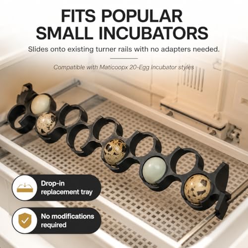 SplashNColor Jumbo Quail Egg Tray Compatible with Maticoopx 20 Egg Incubator - Coturnix Quail Egg Rack - Compatible with Small Egg Incubators - Durable Egg Turner Accessory - 10 Slots - White (1 Pack)