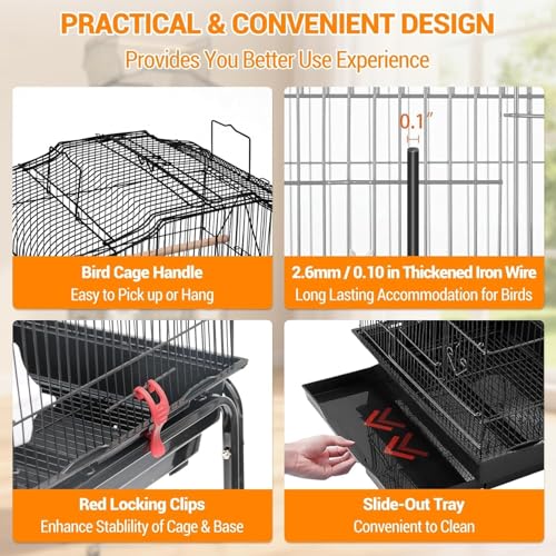 64 in Bird Cage, Parrot Cage, Parakeet Cage - Large Hanging Birdcage with Solid Iron Wrought Construction, Rolling Storage & Bird Stand, Flight Nest for Cockatiel, Budgie, Canary & Small Parrots - size: 18.0"L x 64.0"W x 14.0"H