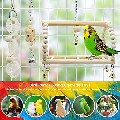 7 Packs Bird Parrot Swing Chewing Toys-Hanging Bell Bird Cage Playing Toys | Hanging Rope and Clip Design, Suitable for Small Parakeets, Cockatiels, Conures, Finches,Budgie,Macaws, Parrots, Love Birds