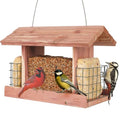 Solution4Patio US Cedar Hopper Bird Feeder for Outdoors Hanging, Handcrafted Wood Double Suet Cage & Clear View Windows, Squirrel-Proof Wild Bird Feeder for Cardinals, Finches, Chickadees - style: Rectangle