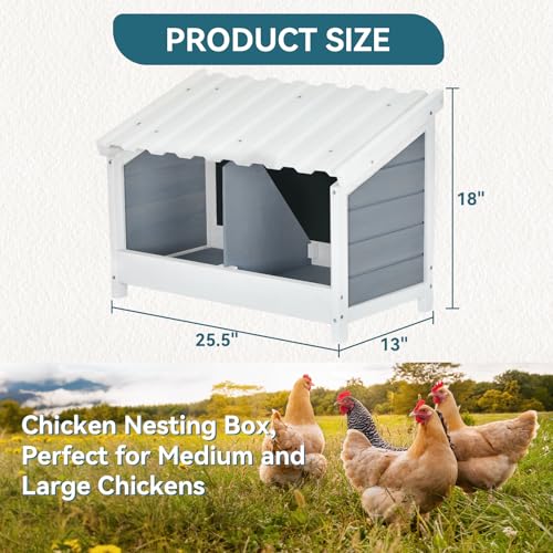PETSFIT 2 Holes Chicken Nesting Box, PVC Waterproof Roof, Privacy Cover | Wall Mounted or Floor Use, Natural Fir Wood, Easy to Assemble and Clean, For Backyard Coops and Farms, Fits Standard Hens - size: 2 Holes