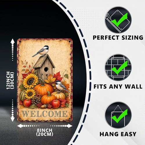 Thanksgiving Birdhouse Chickadee Sunflower Pumpkin Tin Sign Vintage Fall Wall Decor for Kitchen Dining Room Living Room Porch Entryway and Farmhouse Home Decor 12 * 8In - color: Vintage Thanksgiving Tin Sign 13, size: 20X30cm(12*8in)