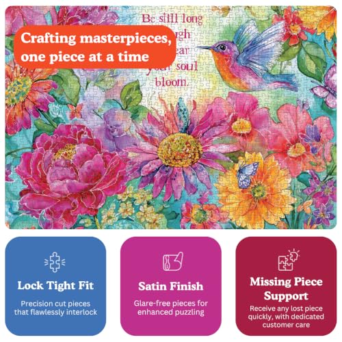 Cross & Glory | 1000 Piece Jigsaw Puzzles for Adults | Soul Bloom | Colorful Floral & Bird Artwork | 2mm Thick Pieces | Bonus Reference Poster | Satin Finish | Ages 14+ - color: Soul Bloom