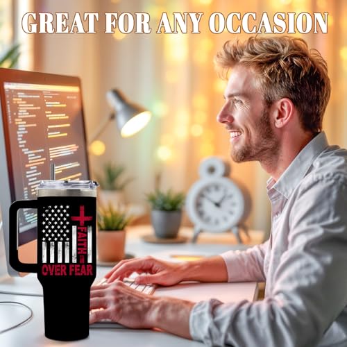 DUUV Faith over Fear Tumbler 40oz, Insulated Christian Gifts for Women Man | American Flag Cross Tumbler Leakproof, Bible Verse Gift for Man, Inspirational Religious Gift for Christians, 1 Pack - color: Not Fear Faith