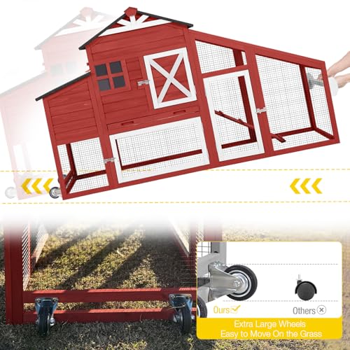Aivituvin Chicken Coop Mobile Hen House on Wheels Wooden Poultry Cage Rabbit Hutch with Nesting Box,Leakproof Pull-on Tray