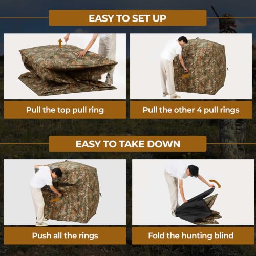 Portable Hunting Blind - 270°/360°See Through with Waterproof Floor Mat | Detachable Ground Mat, Silent Adjustable Windows, Pop Up Ground Blind for 2-4 Person, Camouflage Shelter for Turkey Deer - size: 2-3 Person（360° See Through）