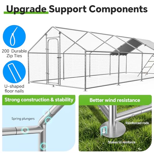 26.3x9.7 FT Extra Large Metal Chicken Coop, Walk-in Poultry Run | Weatherproof Cover, Reinforced Metal Frame, Walk-in Chicken Run, Outdoor Poultry Cage for Hens Ducks Rabbits - size: 315.2"L x 118"W x 78"H