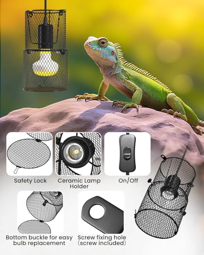 GlowUp Retractable Reptile Heat Lamp Lampshade Holder,150 Watt Ceramic Heat Emitter Guard with Anti-hot Bracket,ON/Off Switch for Chick,Lizard,Snake,Turtle,Plant (Bulb Not Included)
