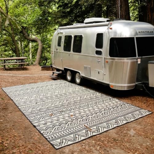 8x20 Black & Cream Bohemian Rhapsody RV Patio Mat with Carry Bag – Extra Thick 5mm – Heavy-Duty, Waterproof, Reversible – Premium Outdoor Mat (8'x 20', Bohemian Rhapsody) - color: Black & Cream, style: 8' x 20'