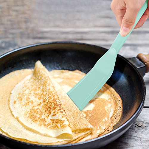 Crepe Spatula Narrow Silicone Thin Spatula Omelet Turner Multifunctional Long Heat Resistant Cooking Non Stick Pancake for Omelet Crepes Cooking Egg Burgers Pizza Pancake Steak(Aqua Sky) - color: Aqua Sky