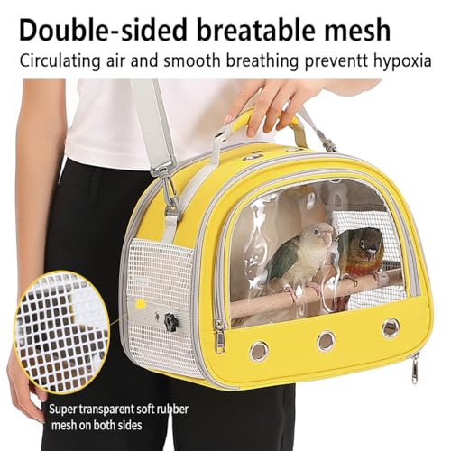 Bird Carrier,Bird Cage Parakeet Parrot Budgie Carrier Backpack for Small Birds, Travel Bird Cages with Perch, Transparent Ventilation Cockatiels, Lightweight Pet Carrier for Outdoor Use(Yellow) - color: yellow