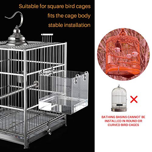 Bird Bath for Cage No-Leakage Upgrated Acrylic Clear Bird Bathtub Parrot Parakeets Shower for Cage Bathtub Box for Small Bird Parrot with 4 Hooks - color: S-5.1INCHx5.1INCH
