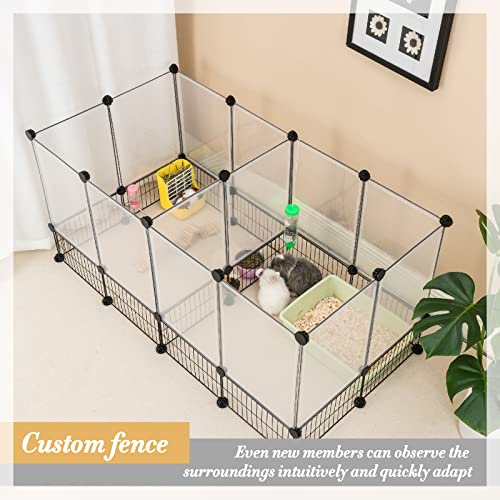 DINMO 28 Panels Bunny Playpen, Iron Net Bottom, 61.4" L x 25.4" W x 22.3" H | For Small Animals: Kittens, Guinea Pigs, Hamsters, Ferrets, Hedgehogs, Chicks & Ducklings, DIY, Expandable Portable Enclosure - style: Plastic+Metal-28 panels-L