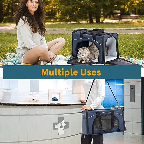 Petsfit Airline Approved Pet Carrier for Small Dogs & Cats, 18x8x11 TSA Approved Carrier, with Removable Dual-Sided Padding (2-Way Placement) - Fits Under Most Airplane Seats, Escape Proof (Navy) - color: Navy, size: 19.0"L x 9.5"W x 12.0"H