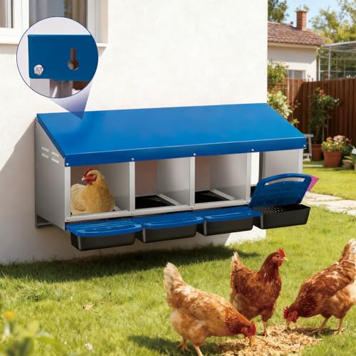 Chicken Nesting Boxes with Cleanable Pull-Out Trays, 4-Hole Wall Mount Roll Away Nest for Easy Cleaning & Egg Collection - size: 4 holes