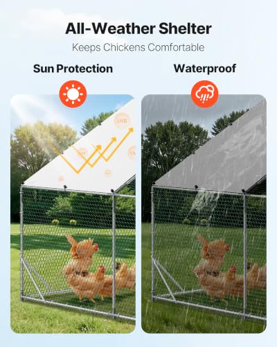 VEVOR Large Metal Chicken Coop,9.8 x 9.8 x 6.6 ft, Walk-in Chicken Run House with Waterproof Cover & Sturdy Frame, Spire Roof Poultry Cage Duck Pen for Rabbit Hen Goose Outdoor Backyard Farm Use - size: 118.1"L x 118.1"W x 78.7"H