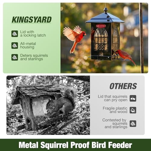 Kingsyard 5 Lbs Squirrel Proof Bird Feeders with Weight-Activated Perches | Large Metal Bird Feeder House for Outdoors, Weatherproof, Great for Small Wildbirds Cardinal Finch Bluebird, Sequin Black - color: Black