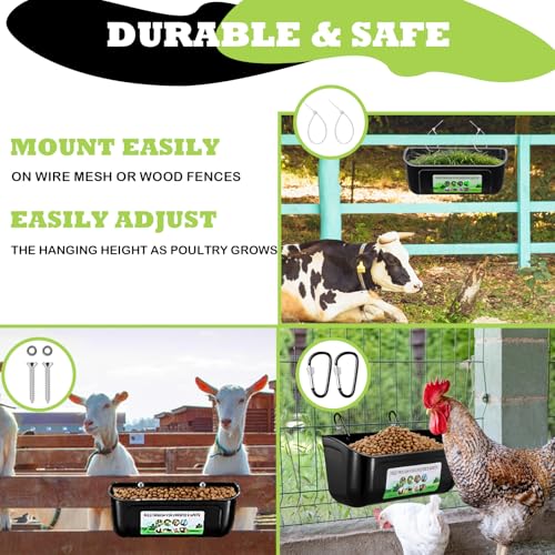3 Pack Chicken Feeder, Duck Feeder Supplies, Hanging Fence Feed Trough with Clips for Goat, Sheeple, Piglet, Gooses, Turkeys, Dog Livestock Poultry, 8 Quarts in Total, Feed Scoop Included, Black - color: Black 3pcs
