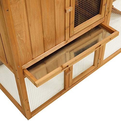 Ogrmar Chicken Coop Large Wooden Outdoor Bunny Rabbit Hutch Hen Cage | Wooden Chicken Coop with Ventilation Door, Removable Tray & Ramp Garden Backyard Pet House Chicken Nesting Box