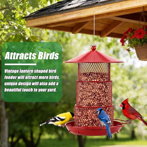 SiliFine 2 Pack Red Metal Bird Feeder for Outdoor Hanging 4 Lbs Large Capacity Squirrel Proof Wild Bird Feeder Heavy Duty Metal for Finch Cardinal Blue Jay Outside Garden Yard Decor